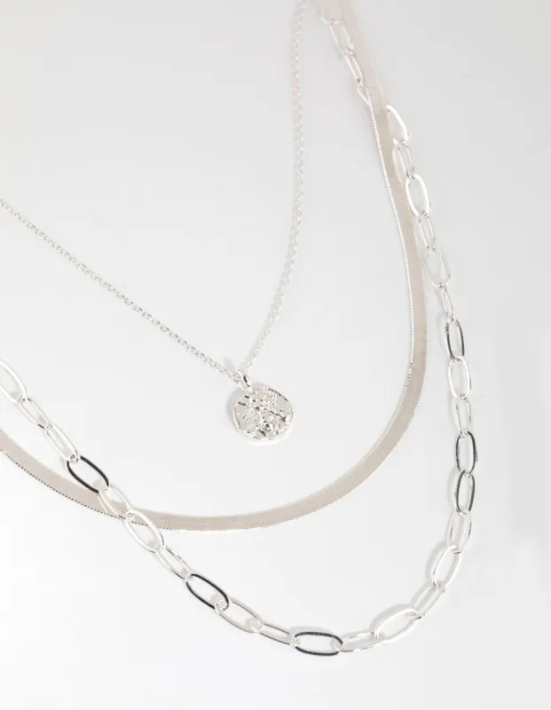 Silver Plated Disc Layered Necklace sold by lovisa