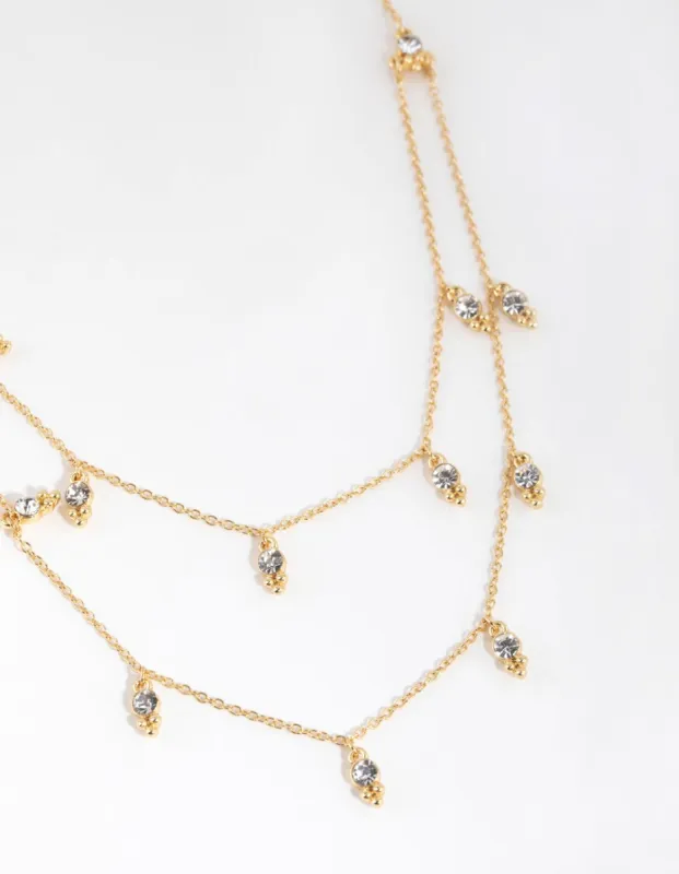 Gold Plated Diamante Charm Layered Necklace sold by lovisa