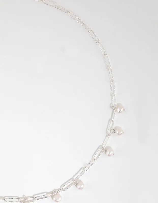 Silver Plated Rectangular Freshwater Pearl Necklace sold by lovisa