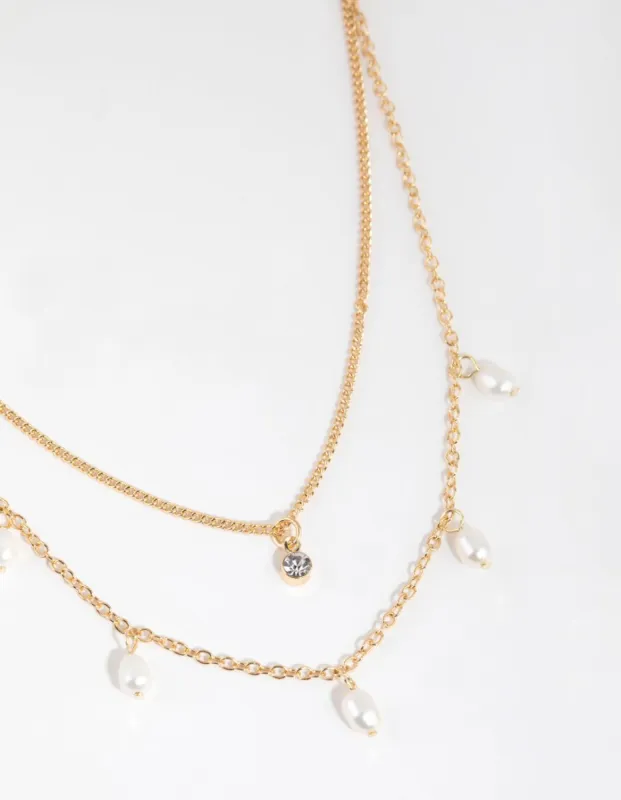 Gold Plated Freshwater Pearl Layered Necklace sold by lovisa