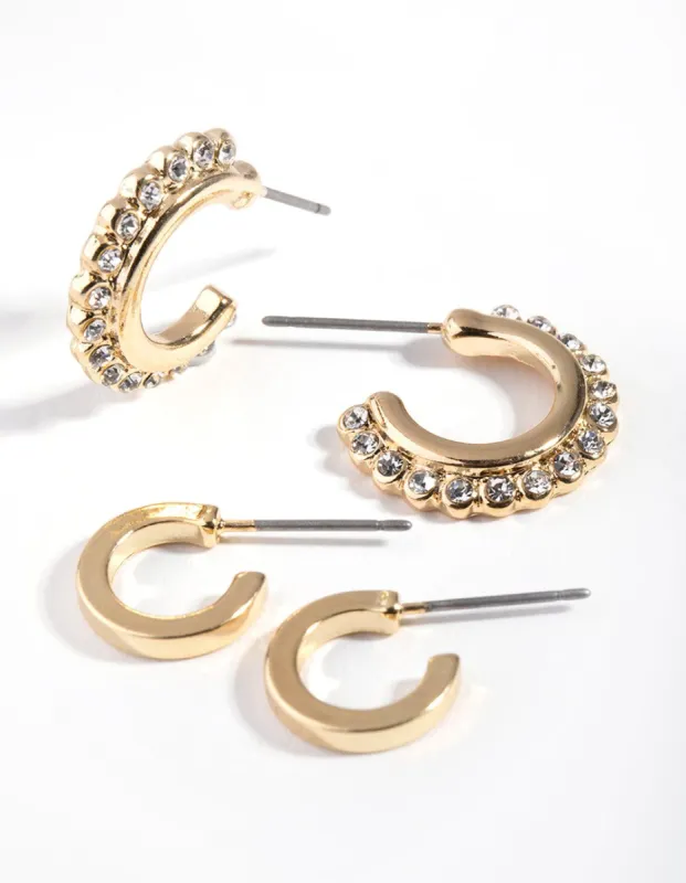 Gold Diamante Edge Earring Pack sold by lovisa