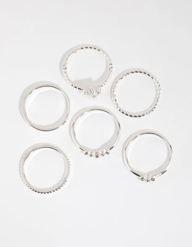 Silver Plated Diamante & Plain Ring Pack sold by lovisa
