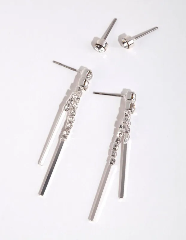 Silver Diamante Multi Bar Earring Set sold by lovisa