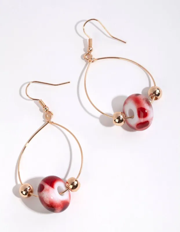 Gold Ball & Red Bead Drop Earrings sold by lovisa