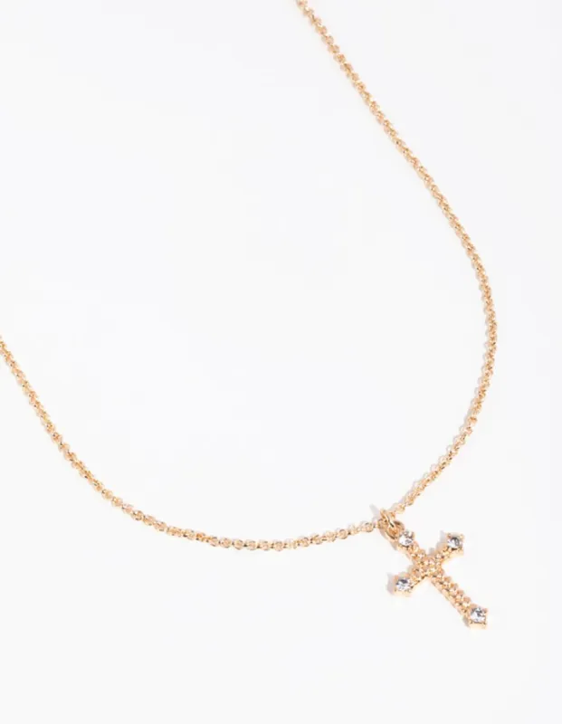 Gold Point Cross Pendant Necklace sold by lovisa