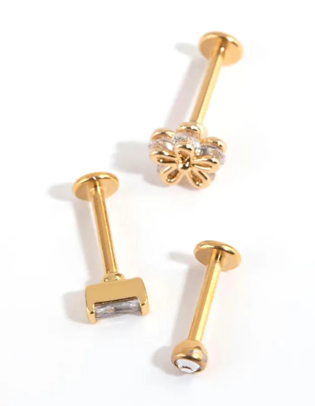 Gold Titanium Flower Flat Back Pack sold by lovisa