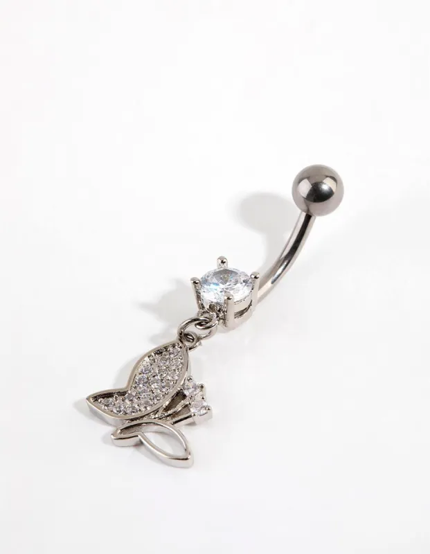 Titanium Cubic Zirconia Butterfly Drop Belly Bar sold by lovisa