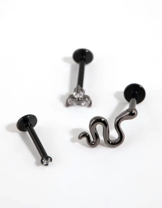 Matte Titanium Diamante & Snake Flat Back Pack sold by lovisa