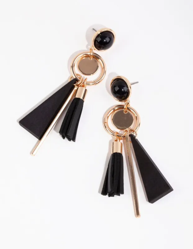 Gold PU Leather Tassel Drop Earrings sold by lovisa