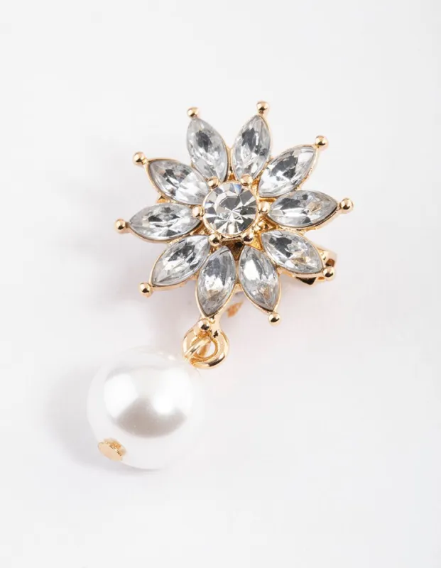 Gold Flower Pearl Droplet Brooch sold by lovisa