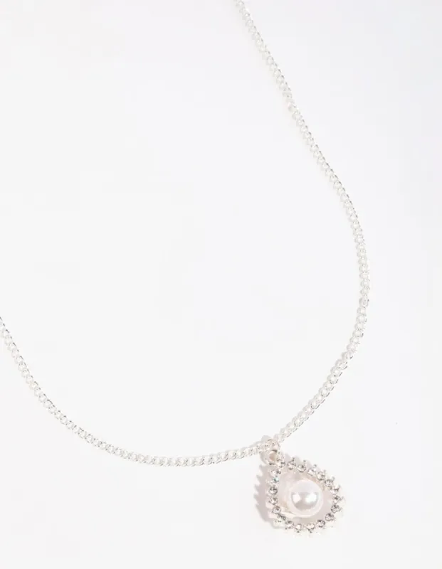 Silver Diamante Open Pear Pearl Necklace sold by lovisa