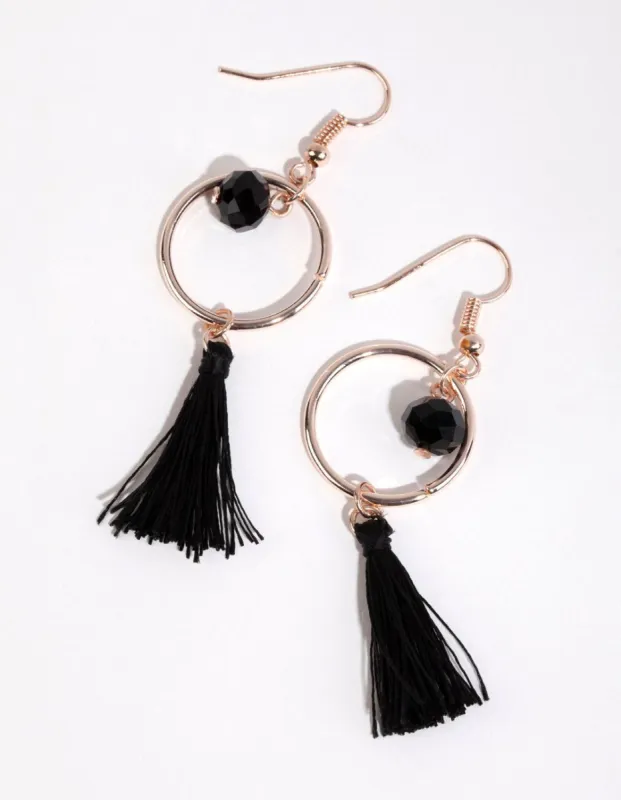 Rose Gold Open Disc Diamante Tassel Earrings sold by lovisa