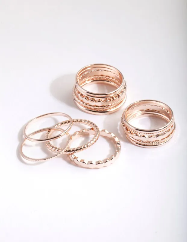 Rose Gold Textured Band Ring 8-Pack sold by lovisa