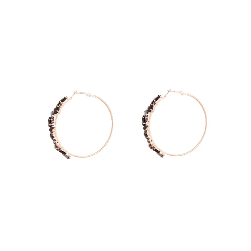 Rose Gold Black Stone Hoop Earrings sold by lovisa