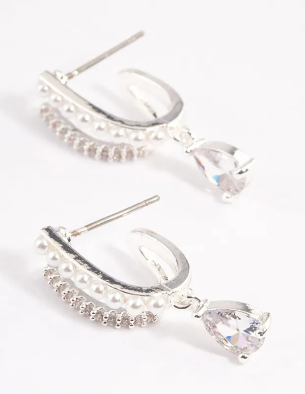 Silver Plated Cubic Zirconia Pearl Drop Earrings sold by lovisa
