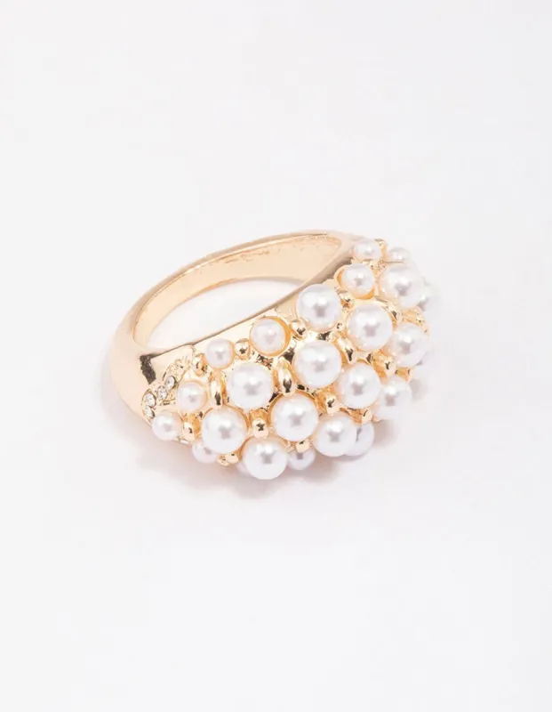 Gold Domed Pearl Ring sold by lovisa