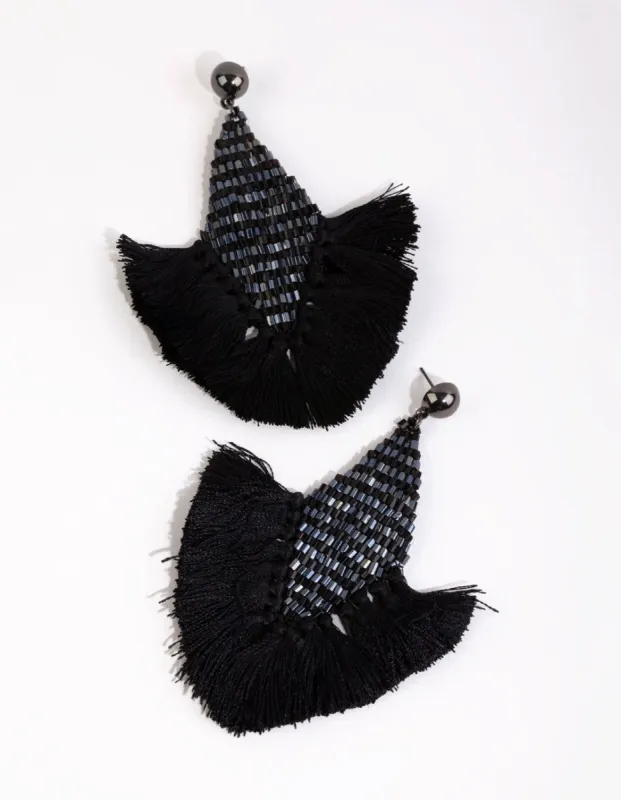 Gun Metal Bead & Tassel Drop Earrings sold by lovisa