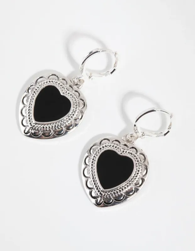 Antique Silver Enamel Centre Heart Earrings sold by lovisa