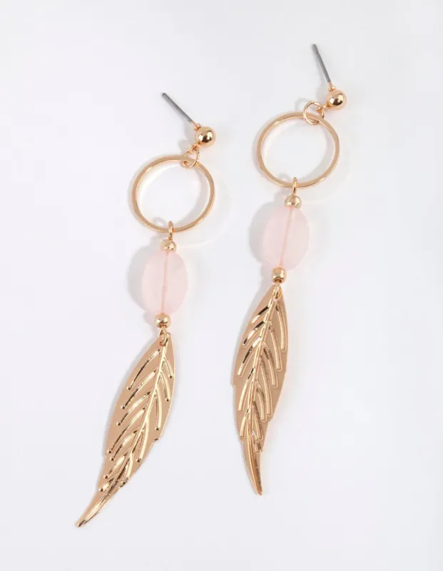 Gold Bead & Leaf Drop Earrings sold by lovisa