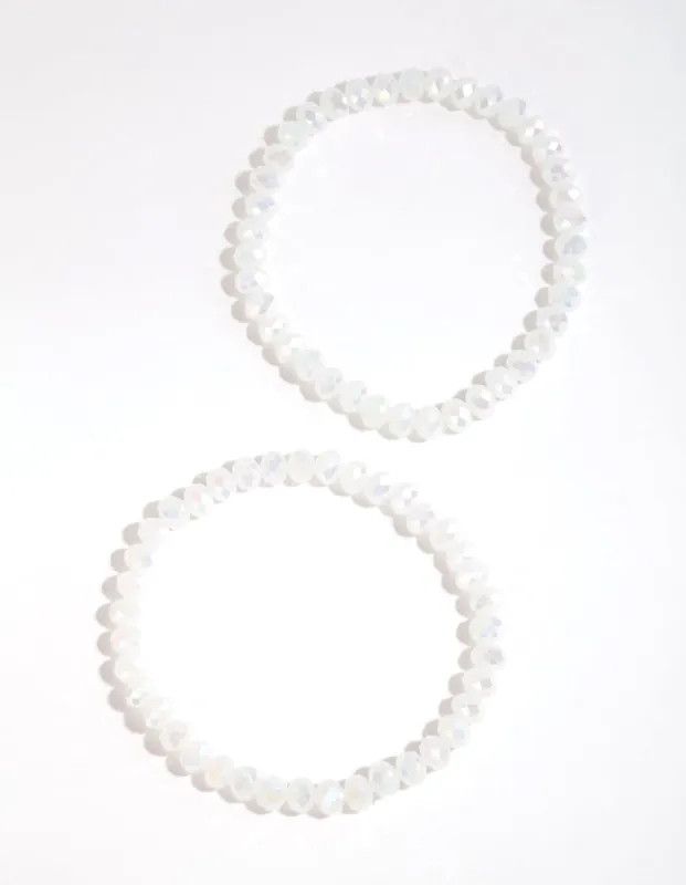White Facet Bead Bracelet Pack sold by lovisa