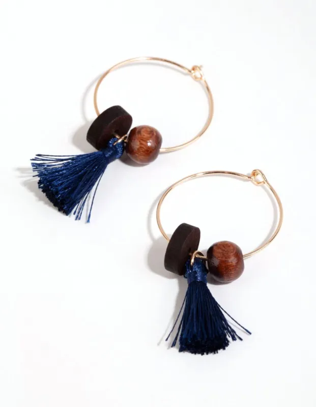 Gold Tassel & Wide Hoop Earrings sold by lovisa