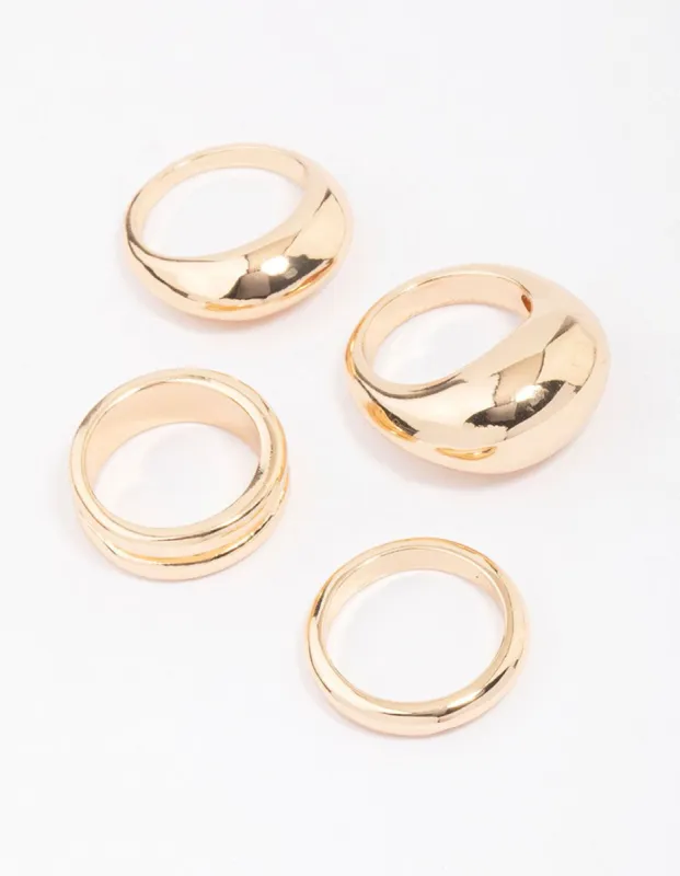 Gold Organic Smooth Ring Pack sold by lovisa