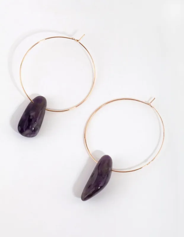Gold Semi-Precious Small Stone Hoop Earrings sold by lovisa