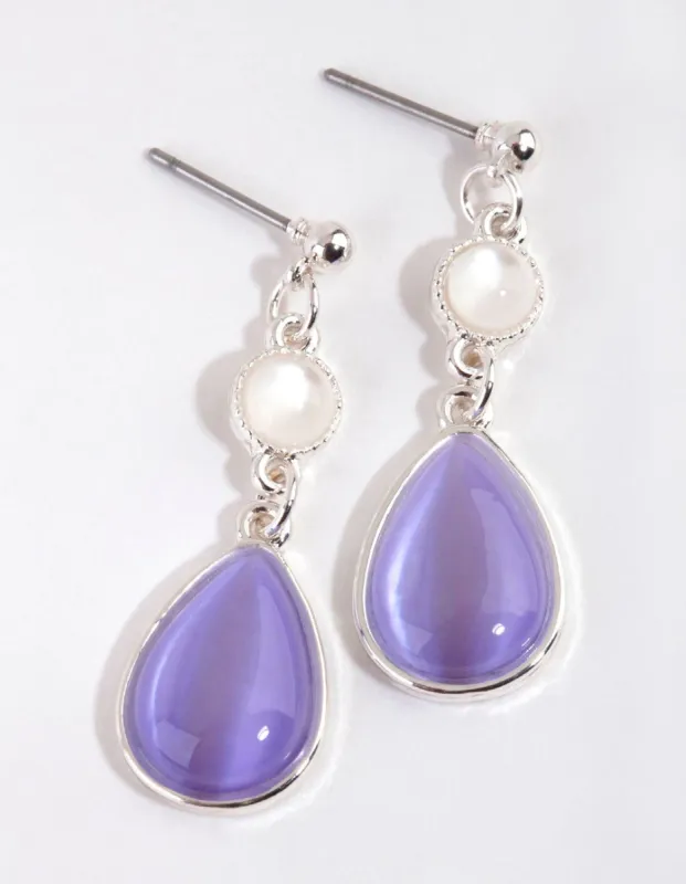 Silver & Purple Drop Earrings sold by lovisa