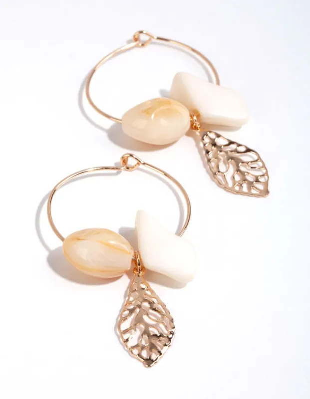 Gold Leaf & Stone Hoop Earrings sold by lovisa