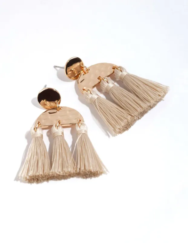 Gold Triple Tassel Beaten Earrings sold by lovisa