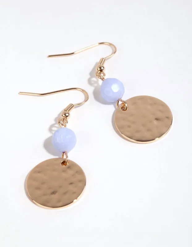 Blue Dinted Disc Facet Bead Earrings sold by lovisa