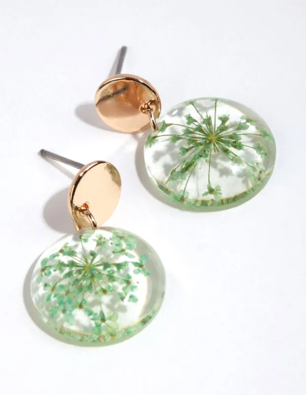 Turquoise Round Trapped Flower Drop Earrings sold by lovisa