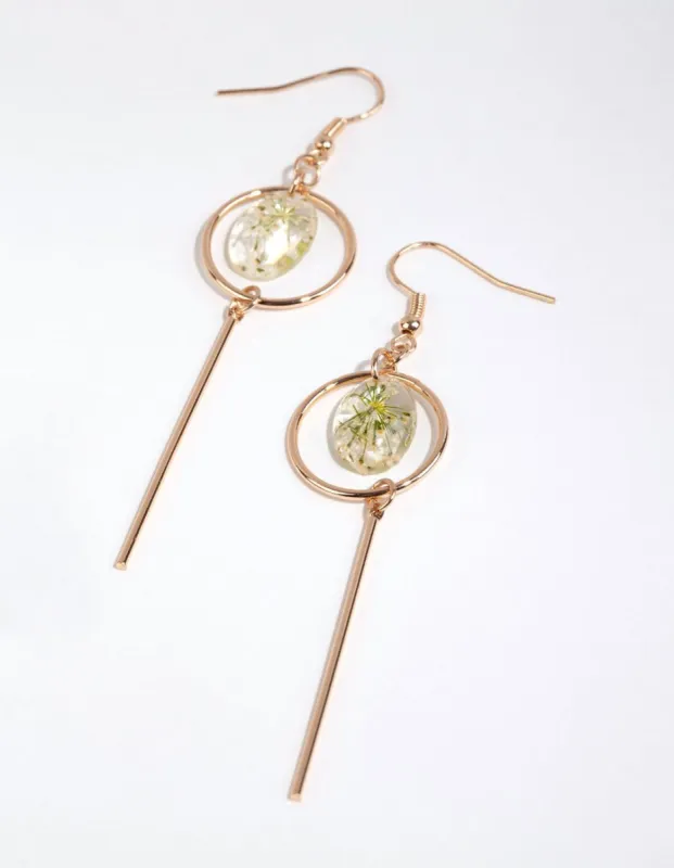 Gold Disc & Stick Trapped Flower Earrings sold by lovisa