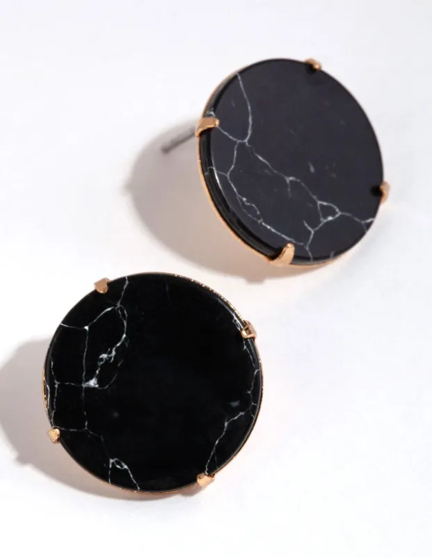 Gold Marble Round Stud Earrings sold by lovisa
