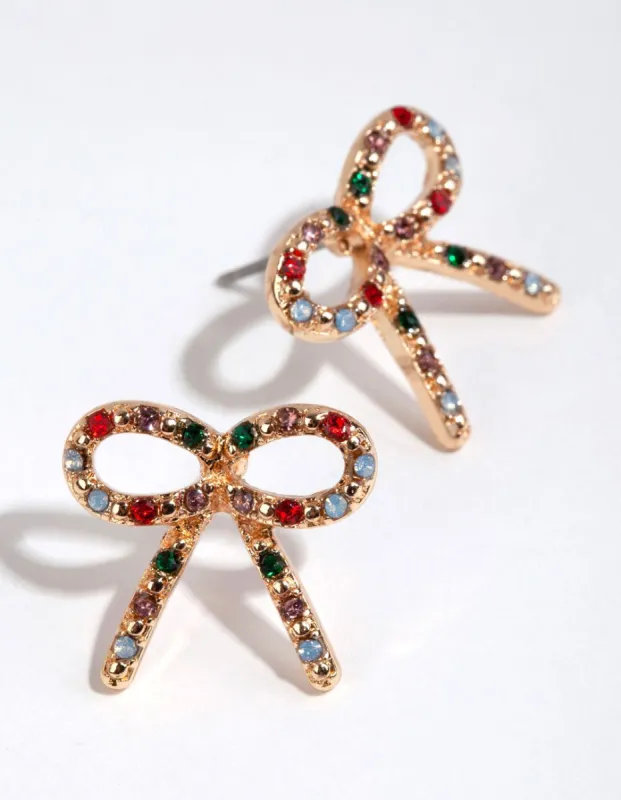 Multicoloured Diamante Cluster Bow Earrings sold by lovisa