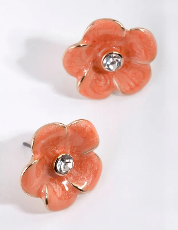 Gold Enamel Flower Earrings sold by lovisa