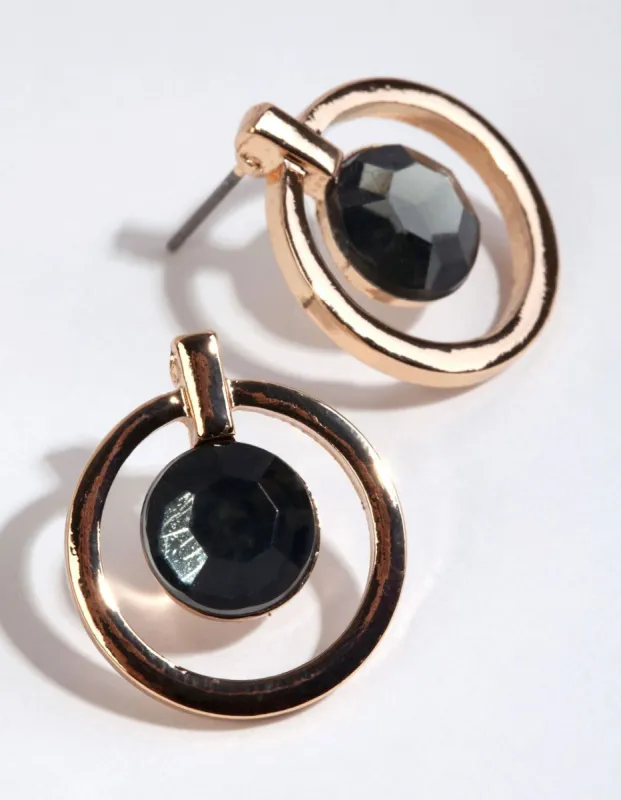 Gold & Black Open Disc Facet Diamante Earrings sold by lovisa
