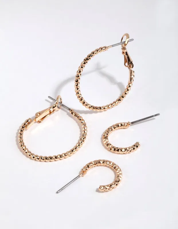 Gold Diamond Cut Hoop Earring Pack sold by lovisa