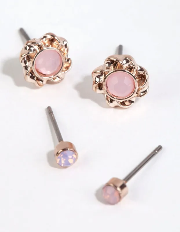 Rose Gold Flower Stone Stud Earring Pack sold by lovisa