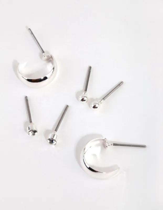 Silver Classic Stud & Hoop Earrings sold by lovisa