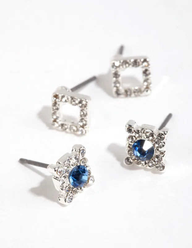Silver Diamante Diamond Shaped Stud Earring Pack sold by lovisa