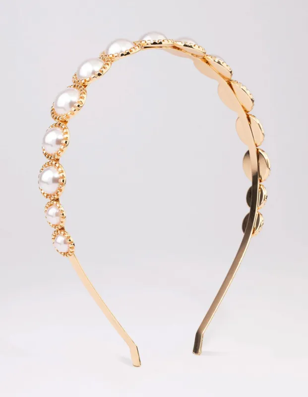 Gold Dome Pearl Headband sold by lovisa