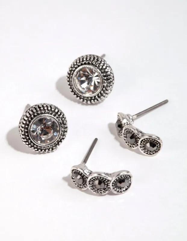 Antique Silver Ornate Stud Earring Pack sold by lovisa