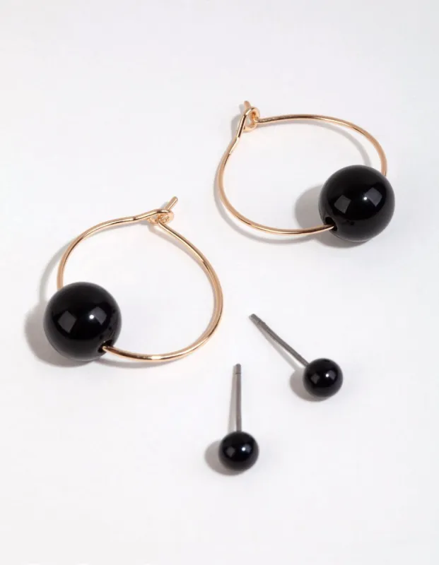 Black Bead Stud & Hoop Earring Pack sold by lovisa