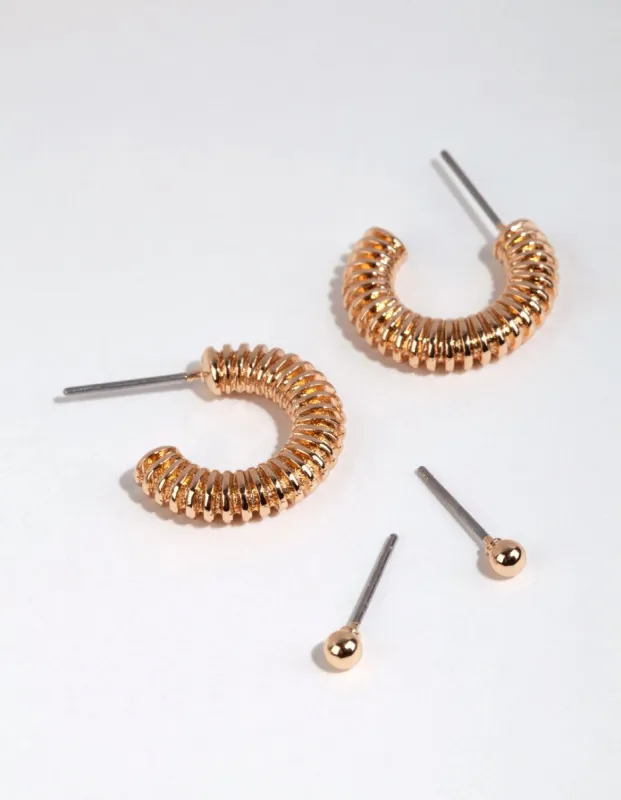 Gold Coil Stud & Hoop Earring Pack sold by lovisa