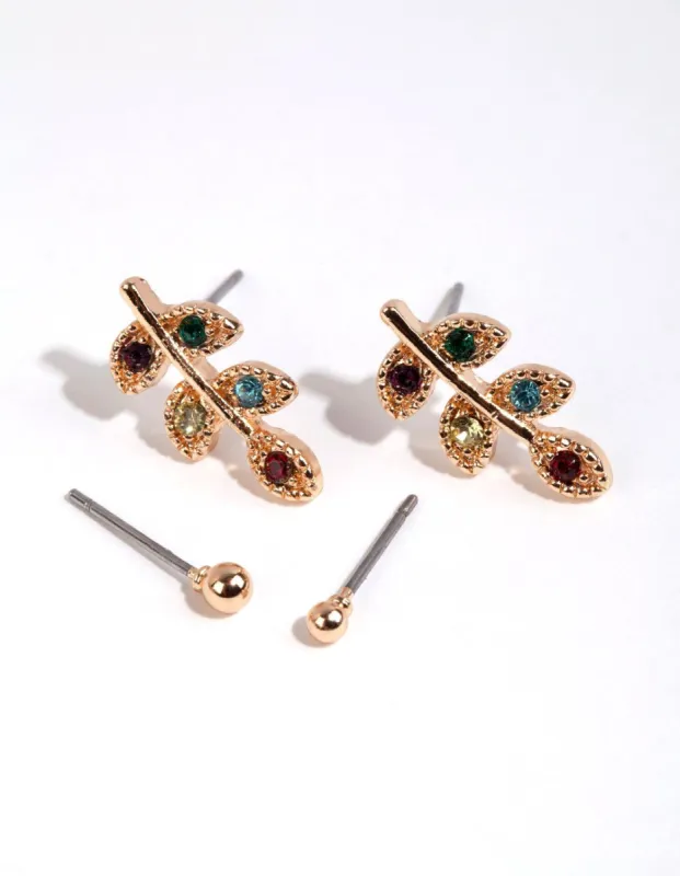 Gold Diamante Leaf Stud Earring Pack sold by lovisa