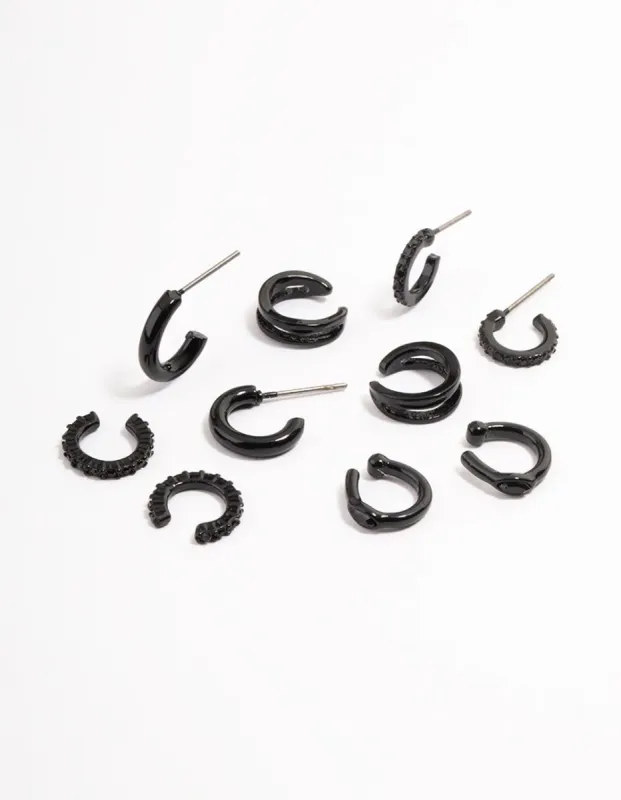 Black Hoop Huggie Earrings 5-Pack sold by lovisa
