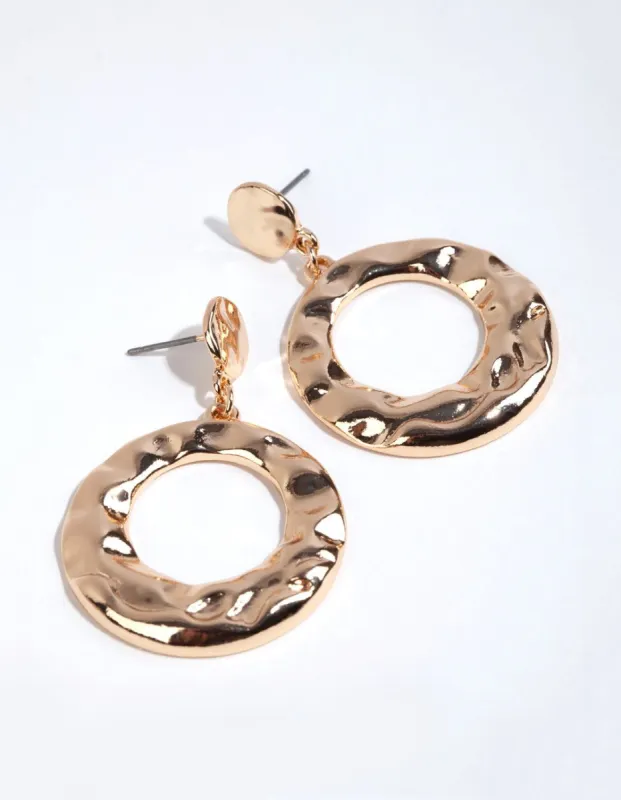 Gold Molten Open Circle Drop Earrings sold by lovisa