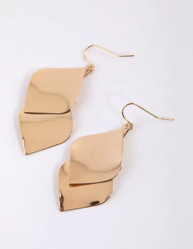 Gold Double Leaf Drop Earrings sold by lovisa