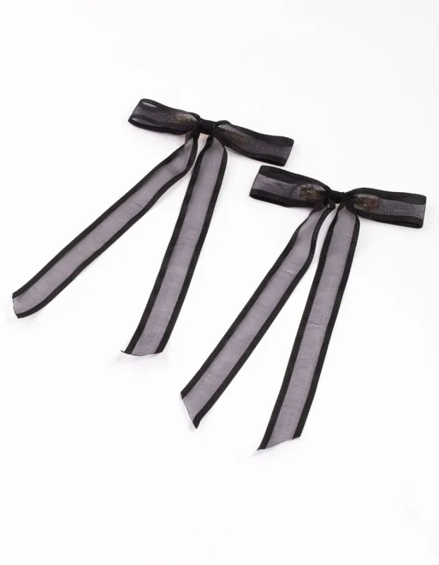 Black Fabric Border Organza Bow Hair Clip Pack sold by lovisa